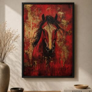 Fiery Spirit Abstract Red and Gold Horse Art