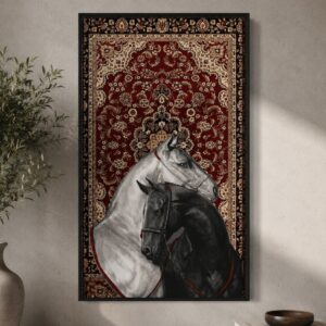 Regal Horse Duo Persian Rug Wall Art
