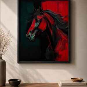 Crimson Elegance | Abstract Horse Wall Art