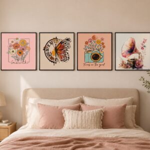 Vintage Floral & Retro Art Wall Decor Set
