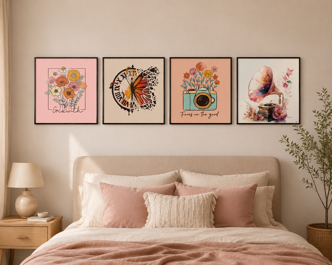 Vintage Floral & Retro Art Wall Decor Set