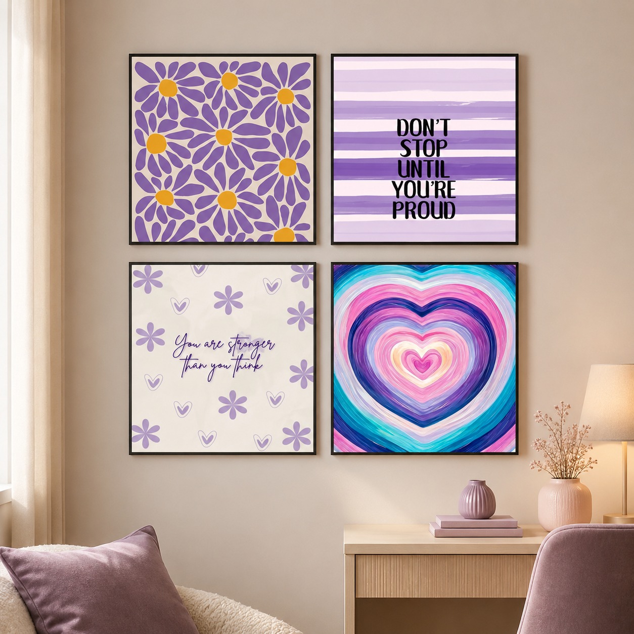 Purple Bloom & Motivation Wall Art Set - Image 3