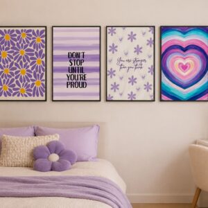 Purple Bloom & Motivation Wall Art Set