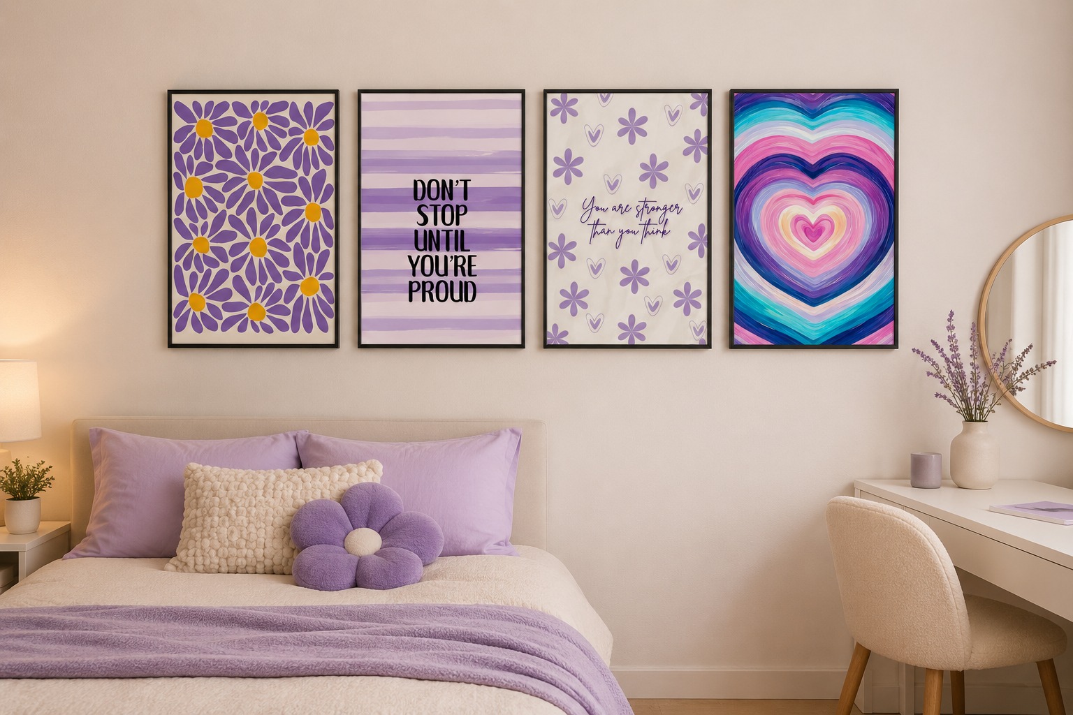 Purple Bloom & Motivation Wall Art Set